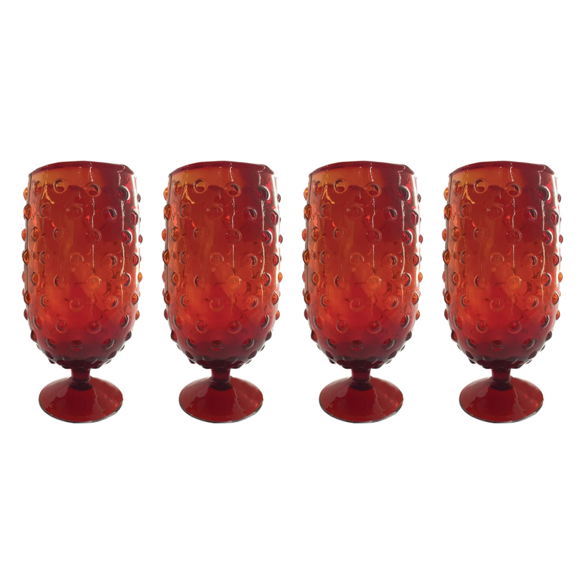 Hello Honey® 12oz. Red Stemmed Hobnail Drinking Glasses, 4ct.